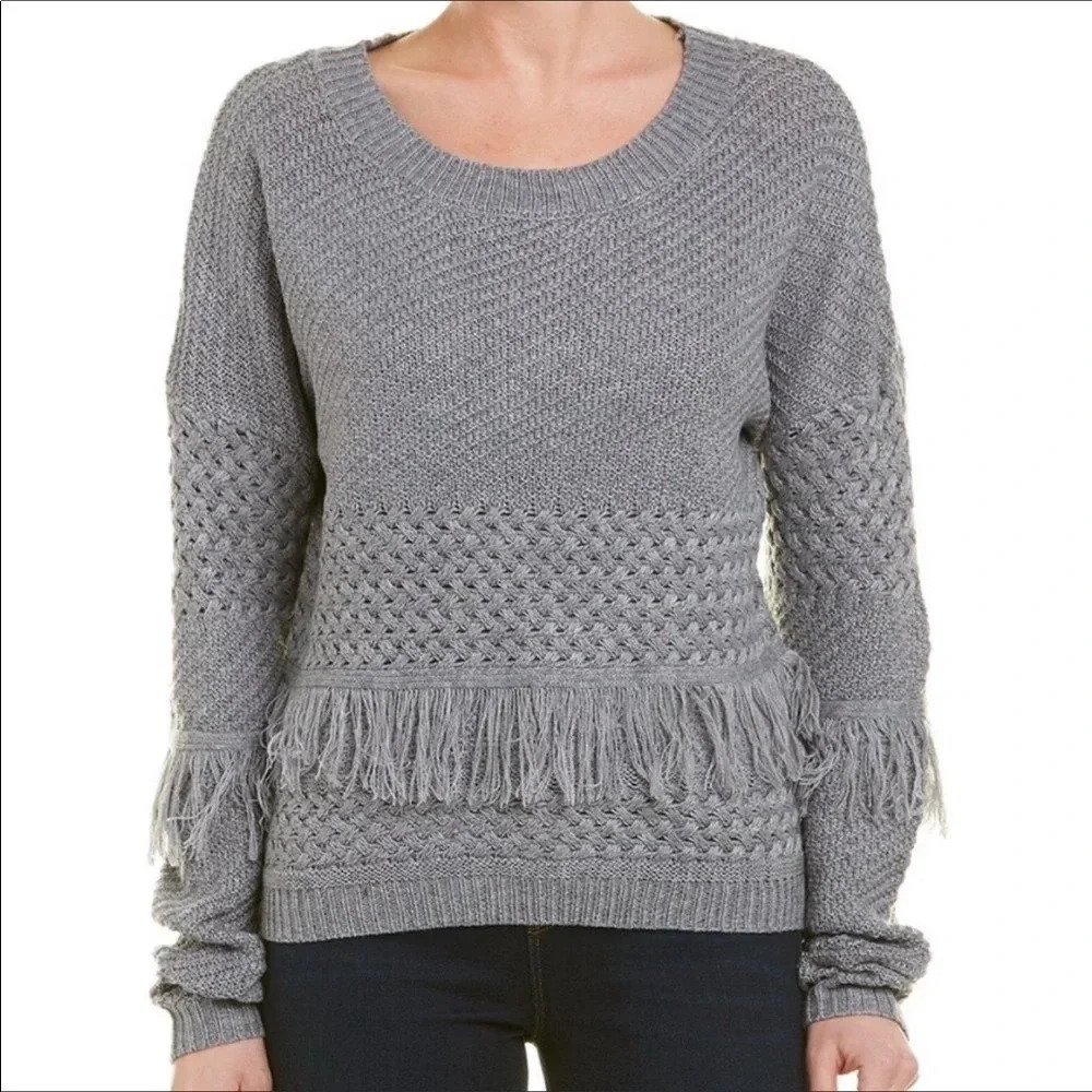 BB Dakota Candace Fringe Sweater Heather Grey NWT v6x